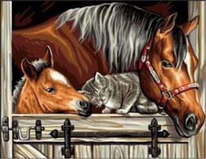 Diamentowa mozaika - Konie z kotem