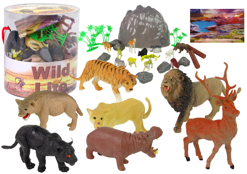 Großer Figurensatz Wildtiere Safari + Zubehör 34 Elemente !