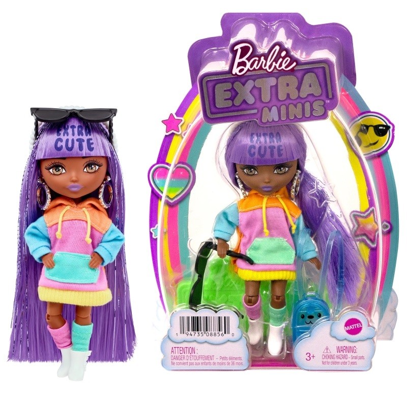 Lalka Barbie Extra Mała 7 - Kolorowa bluza/Fioletowe włosy