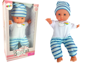 Lalka Bobas Niebieska Piżama w Paski 30 cm