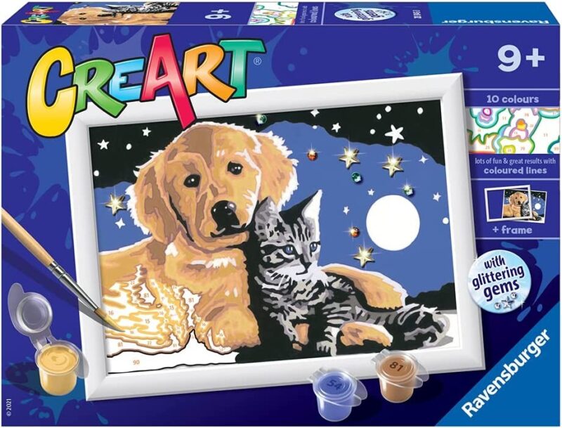 Malowanka CreArt dla dzieci Pies z kotkiem nocą