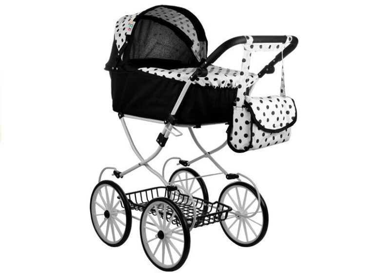 Puppenwagen Alice Retro Kinderwagen Puppe Puppenkarre Schwarz