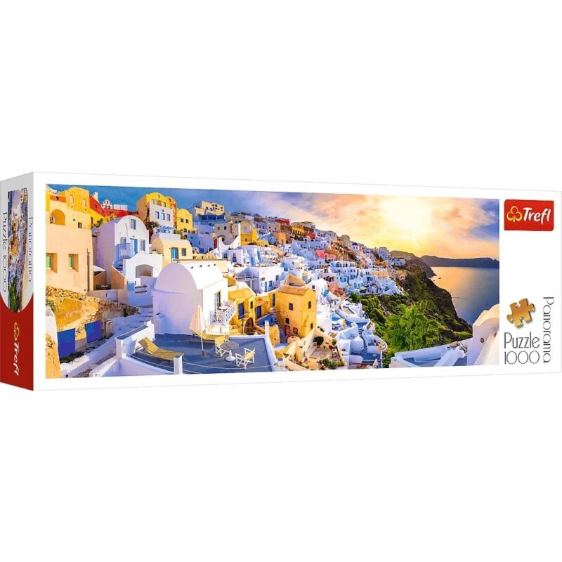 Puzzle 1000 elementów Panorama Zachód słońca na Santorini