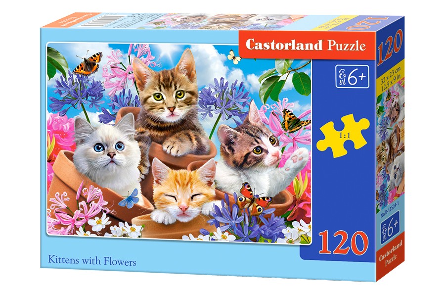 Puzzle 120 elementów Kotki w kwiatkach