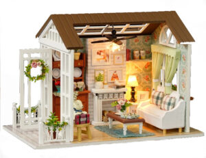 Domek dla lalek drewniany salon model do złożenia LED 8008-A 20