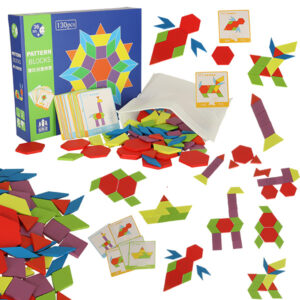 Puzzle drewniane układanka montessori kolorowa mozaika kształty 155 elementów